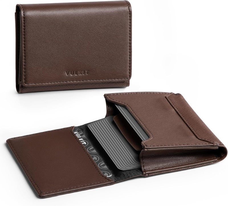 VULKIT Business Card Holder Premium Leather RFID Blocking Card Case With ID Window Magnetic Closure Holds Up to 40 Business Cards - Image 1